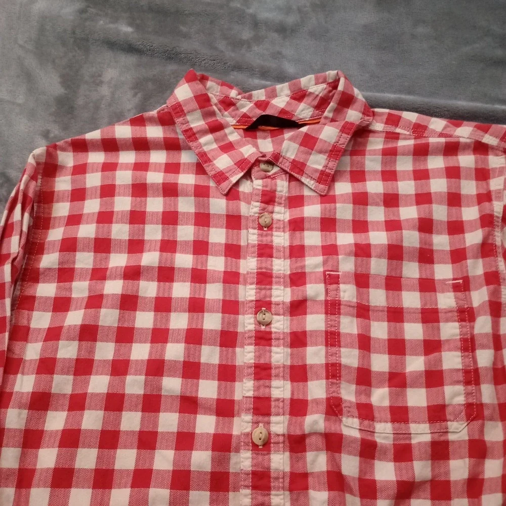 The North Face Shirt‎ Mens L Red White Check Cotton Button Up Casual Preppy Gorp